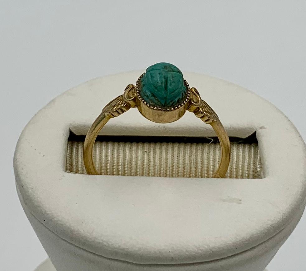 Turquoise Scarab Winged Phoenix Bird Ring Egyptian Revival Antique 14 Karat Gold 1