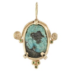 Turquoise Sea Foam Pendant with Black Diamond, Solid Gold