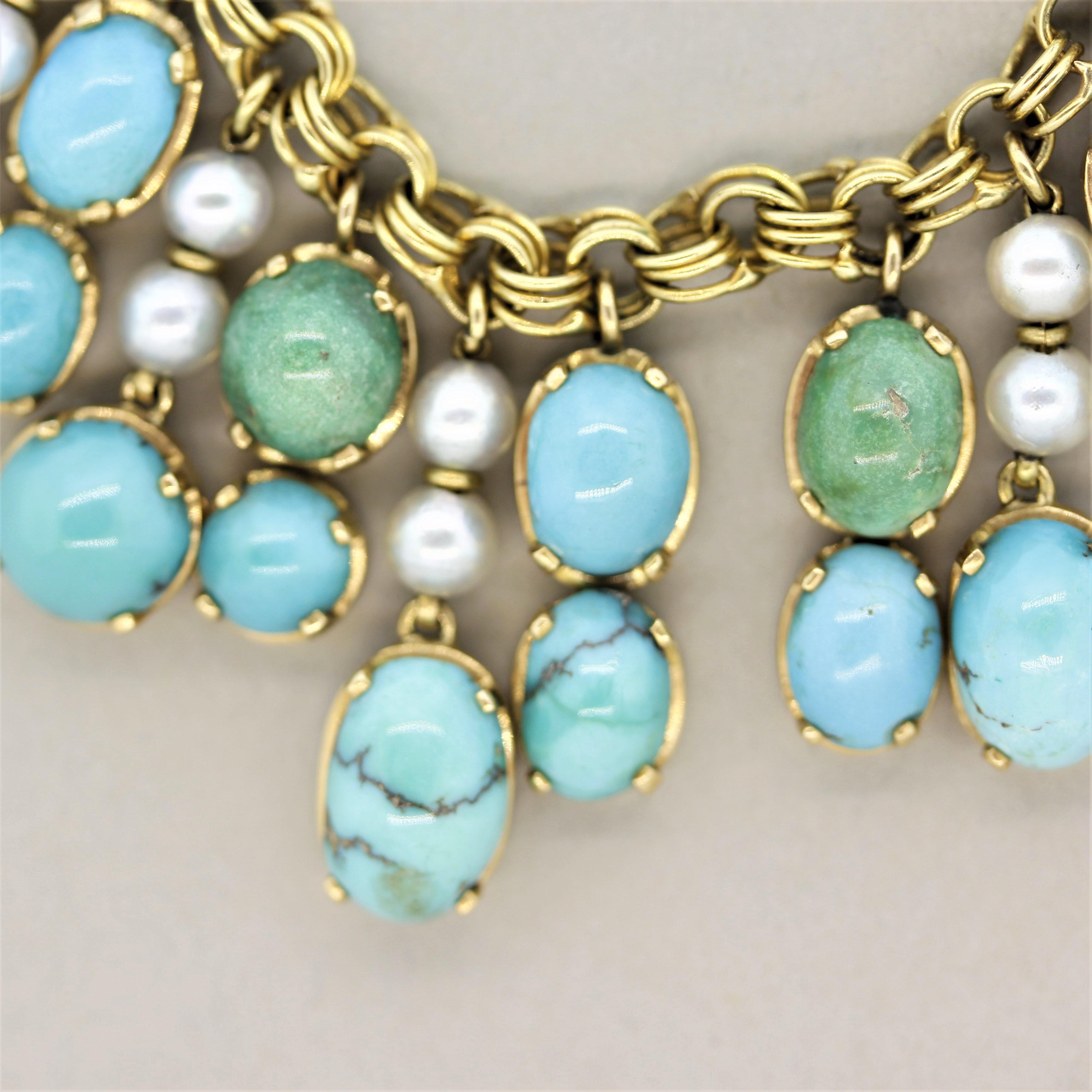 turquoise and gold statement necklace