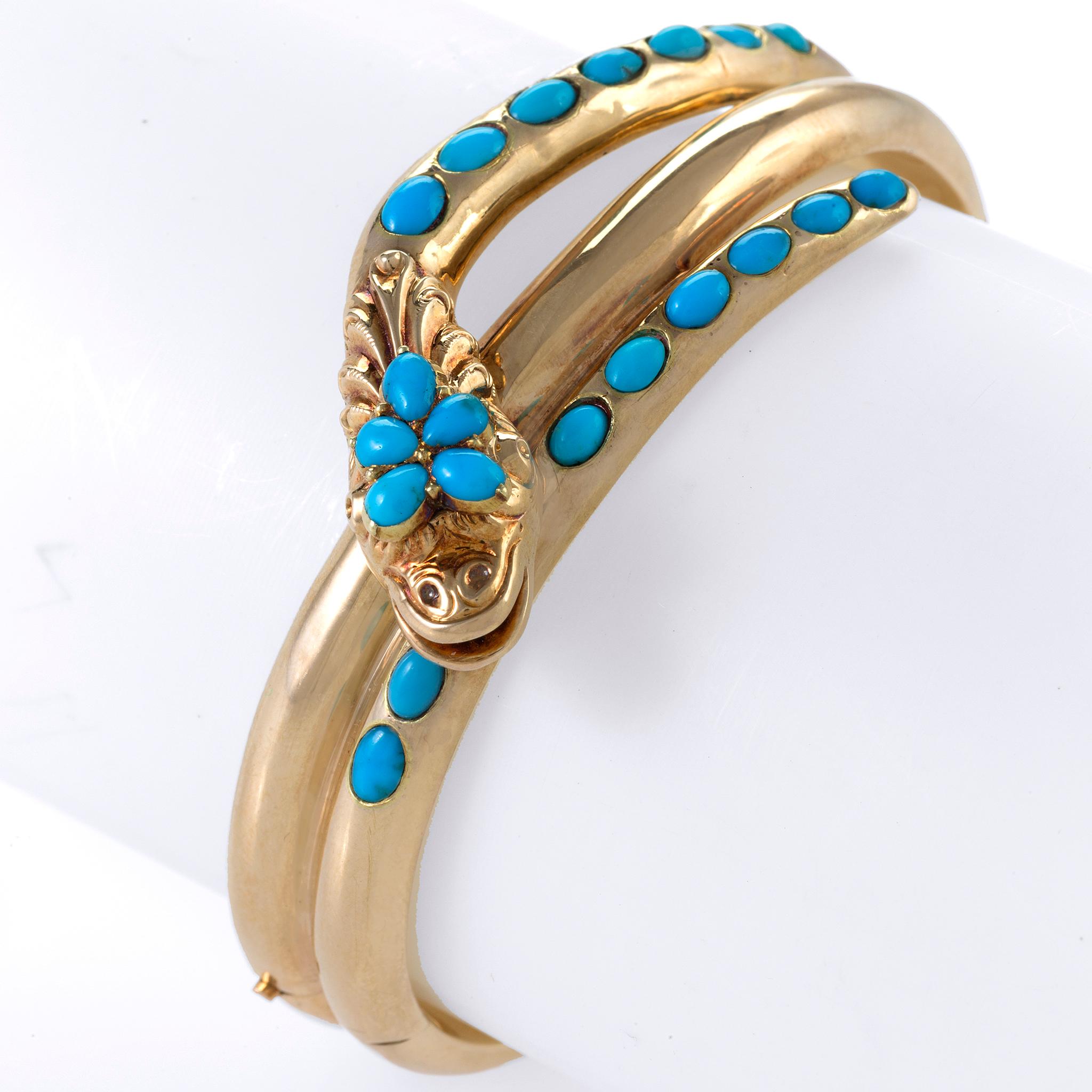 Victorian Turquoise Serpent Bangle Bracelet
