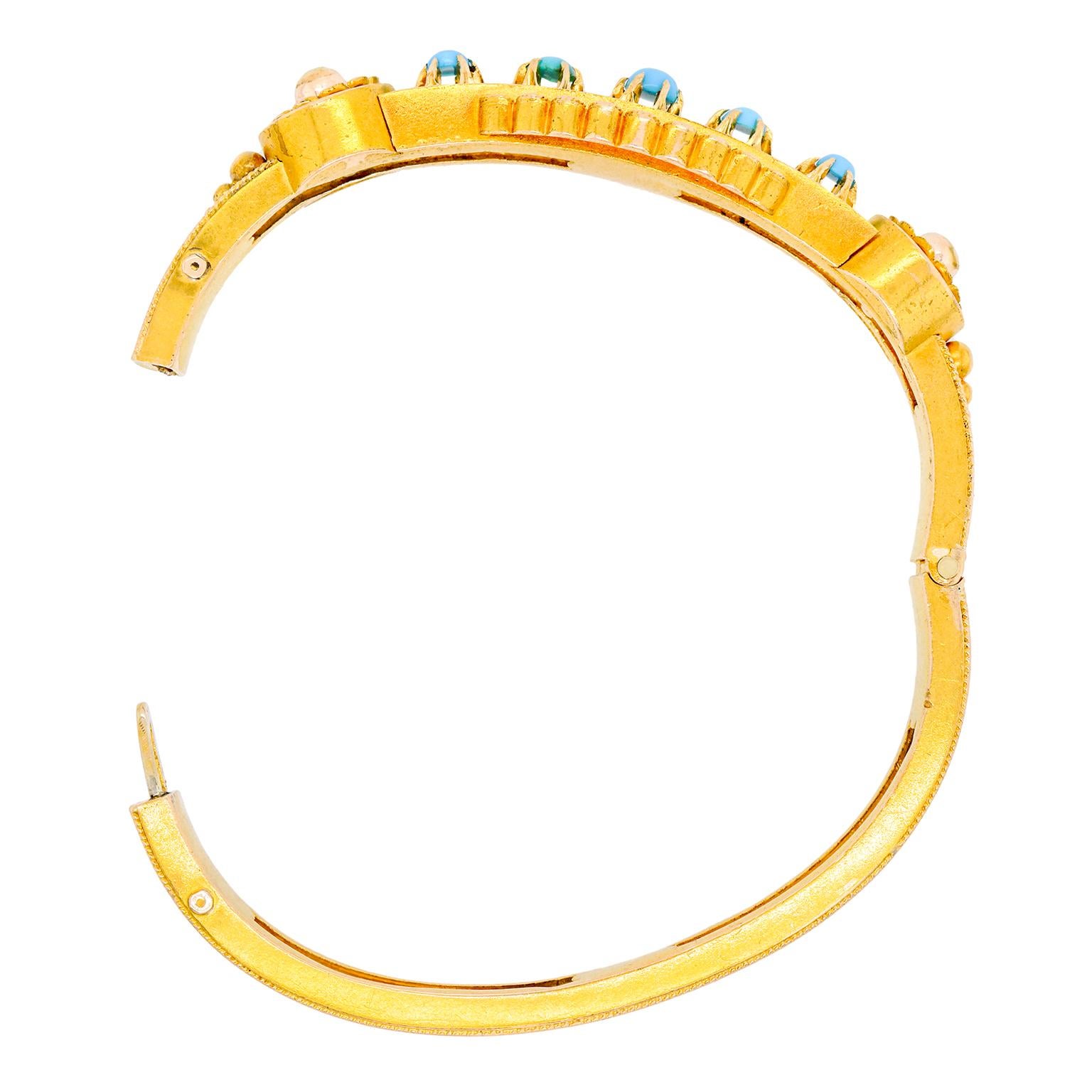 Women's Turquoise-Set Antique Bangle Bracelet For Sale