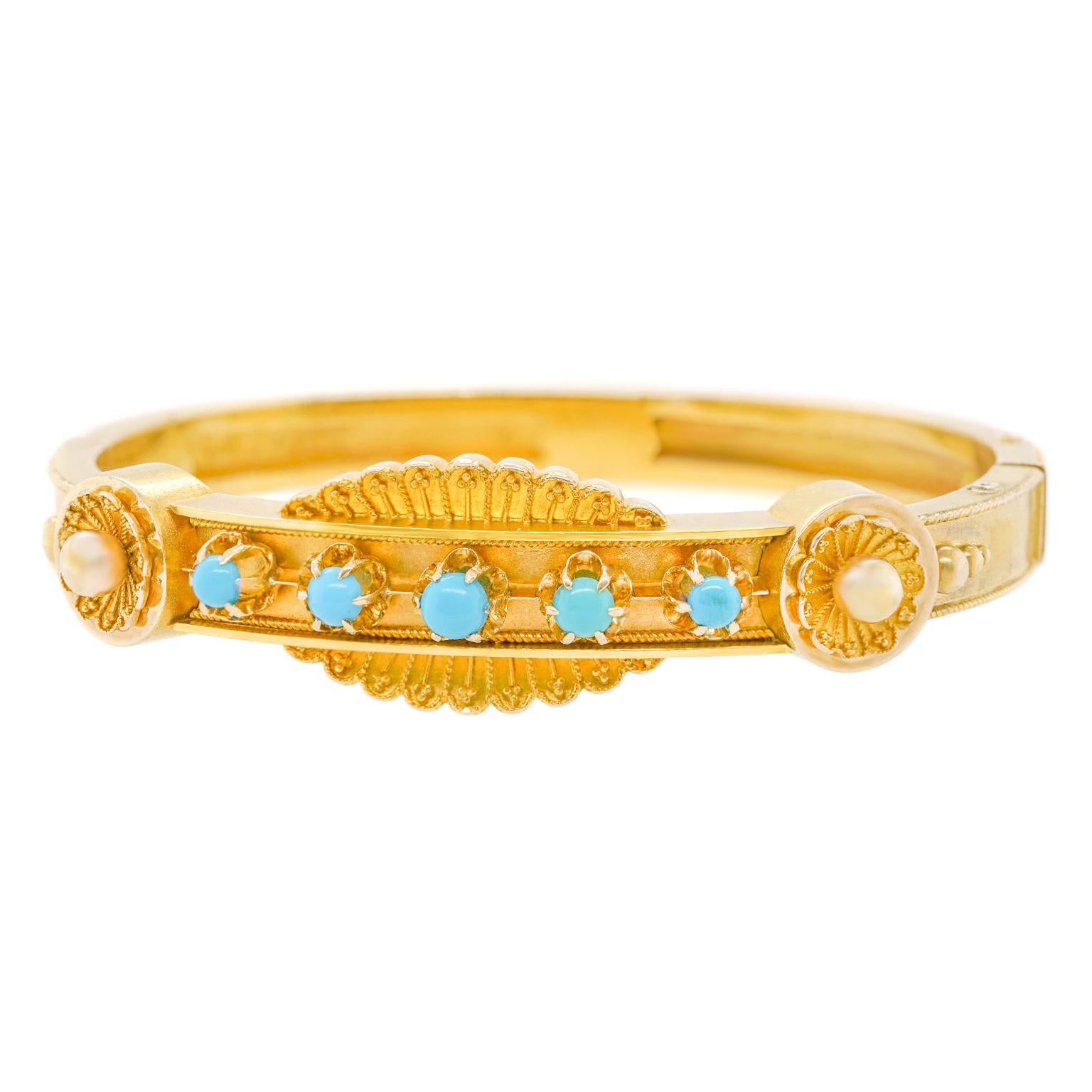 Bracelet jonc ancien serti de turquoises en vente