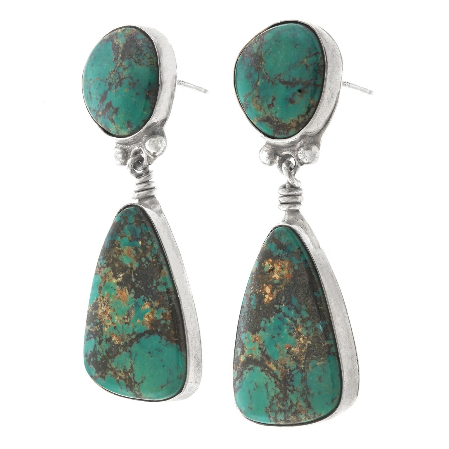 Cabochon Turquoise Set Navajo Sterling Earrings