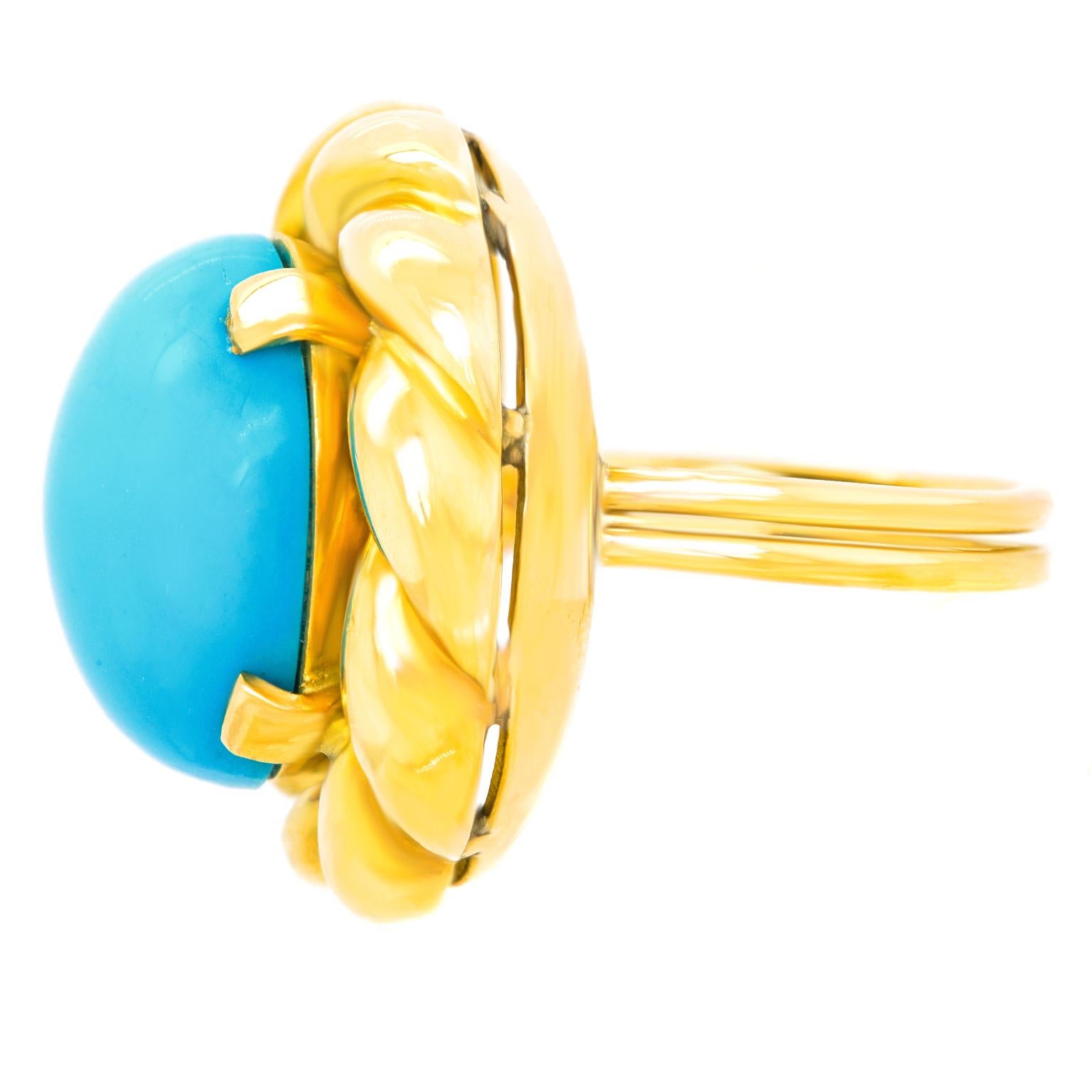 Goldring mit türkisfarbenem Schliff aus den siebziger Jahren (Cabochon)