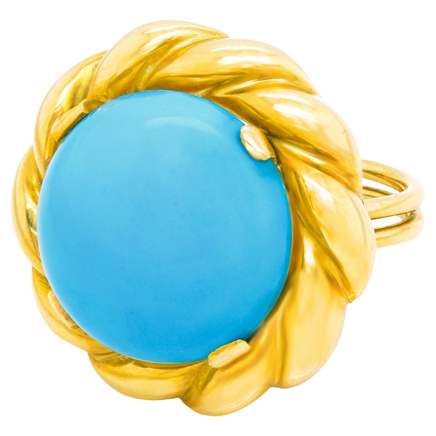 Goldring mit türkisfarbenem Schliff aus den siebziger Jahren