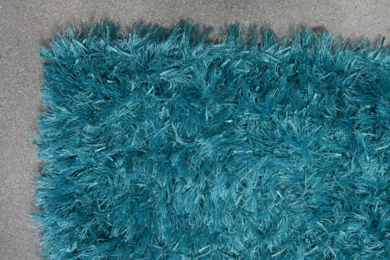Hand-Knotted Turquoise Shag Rug For Sale