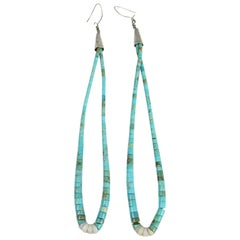 Retro Turquoise Shell Earrings Sterling Silver Native American Zuni 