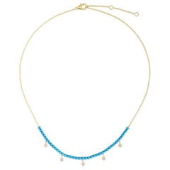 Turquoise Shine Diamond 14K (or 18k upon request) Yellow Gold Station Necklace