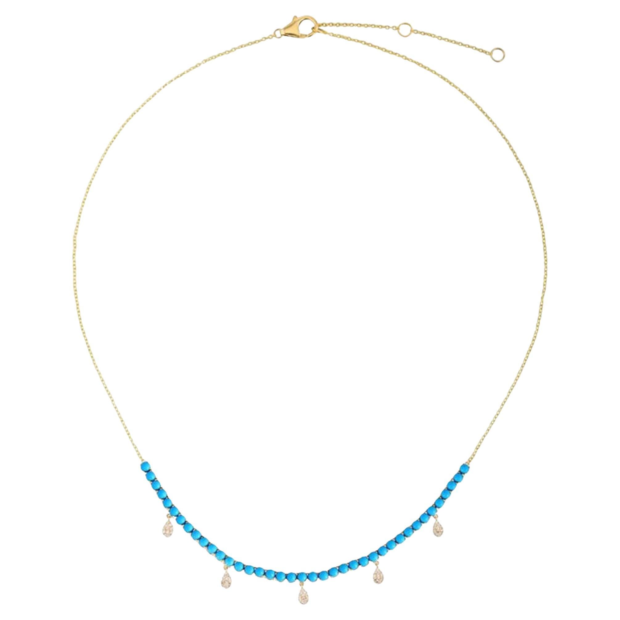2.12ct Turquoise & 0.15ct Diamond 14K Yellow Gold Station Necklace