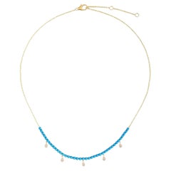 Turquoise Shine Diamond 14K (or 18k upon request) Yellow Gold Station Necklace