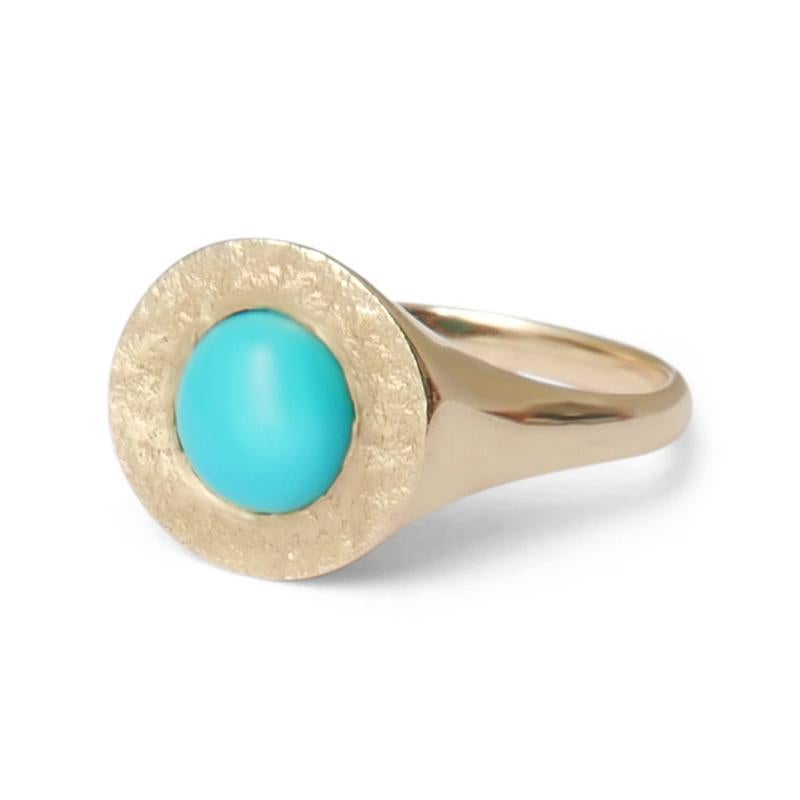 Turquoise Signet Ring in 14 Karat Gold by Allison Bryan In New Condition For Sale In London, GB