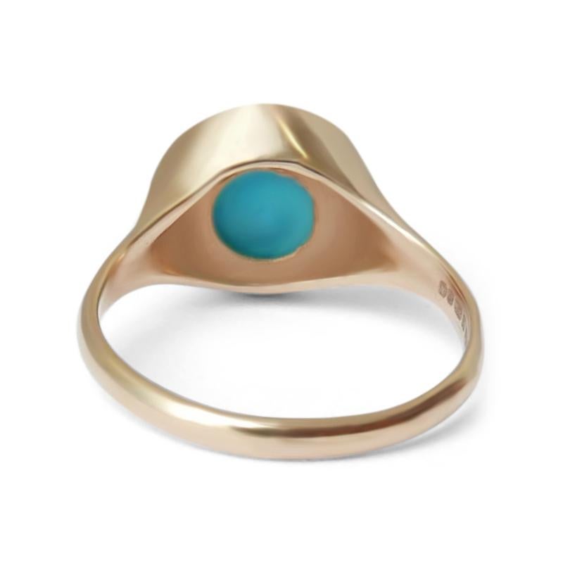 Women's or Men's Turquoise Signet Ring in 14 Karat Gold by Allison Bryan For Sale