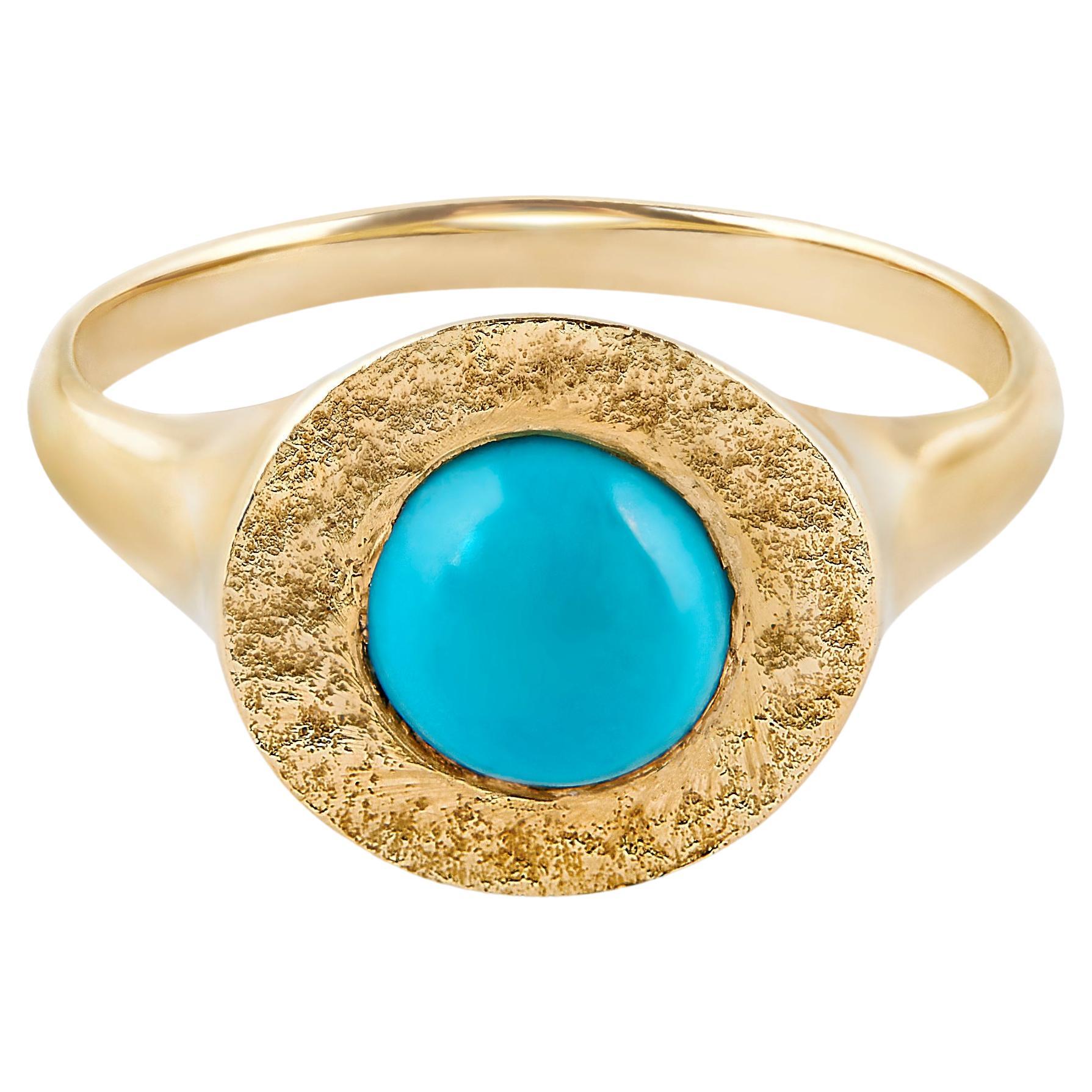 Turquoise Signet Ring in 14 Karat Gold by Allison Bryan