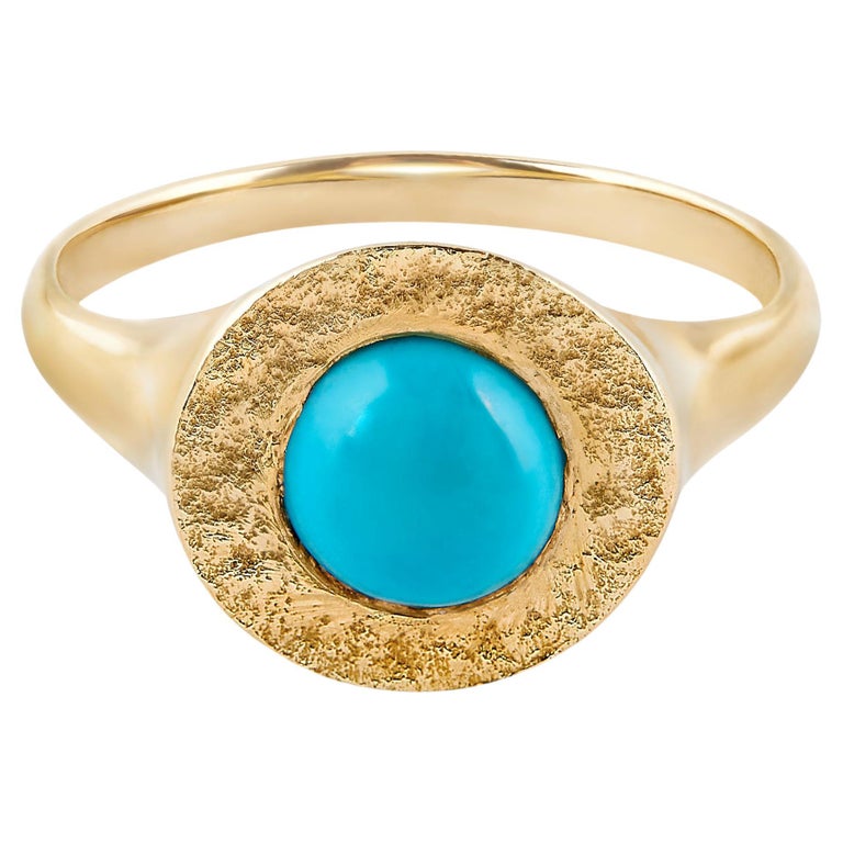 Turquoise Signet Ring in 14 Karat Gold by Allison Bryan For Sale