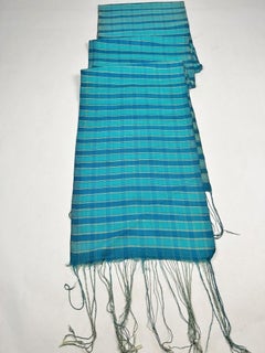 Turquoise silk stole with blue stripes - Tunisia Circa 1950