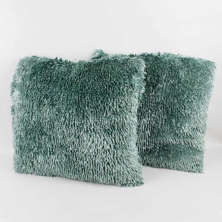Turquoise Silky Thread Throw Pillow, a pair For Sale at 1stDibs