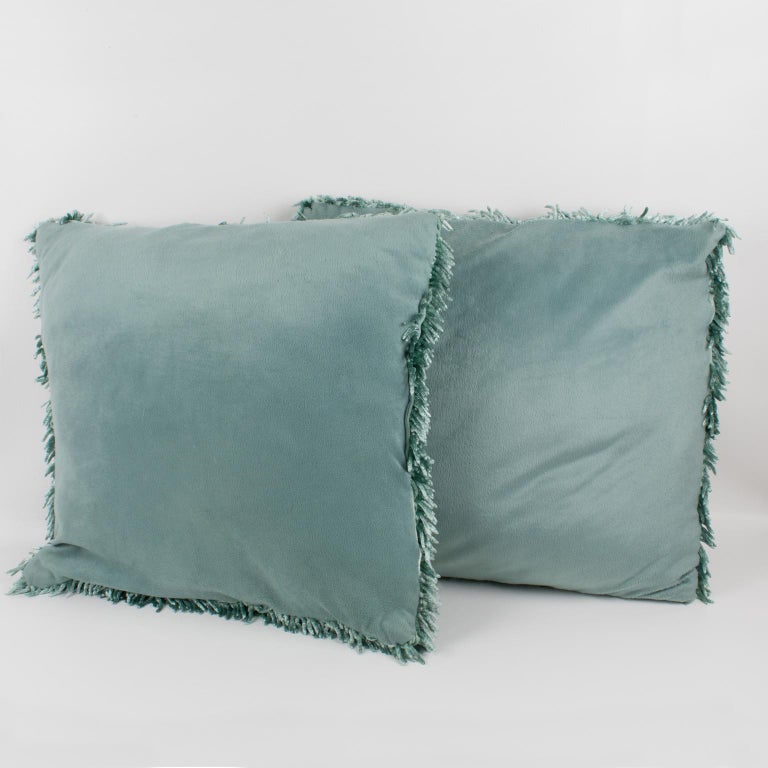 Turquoise Silky Thread Throw Pillow, a pair For Sale at 1stDibs