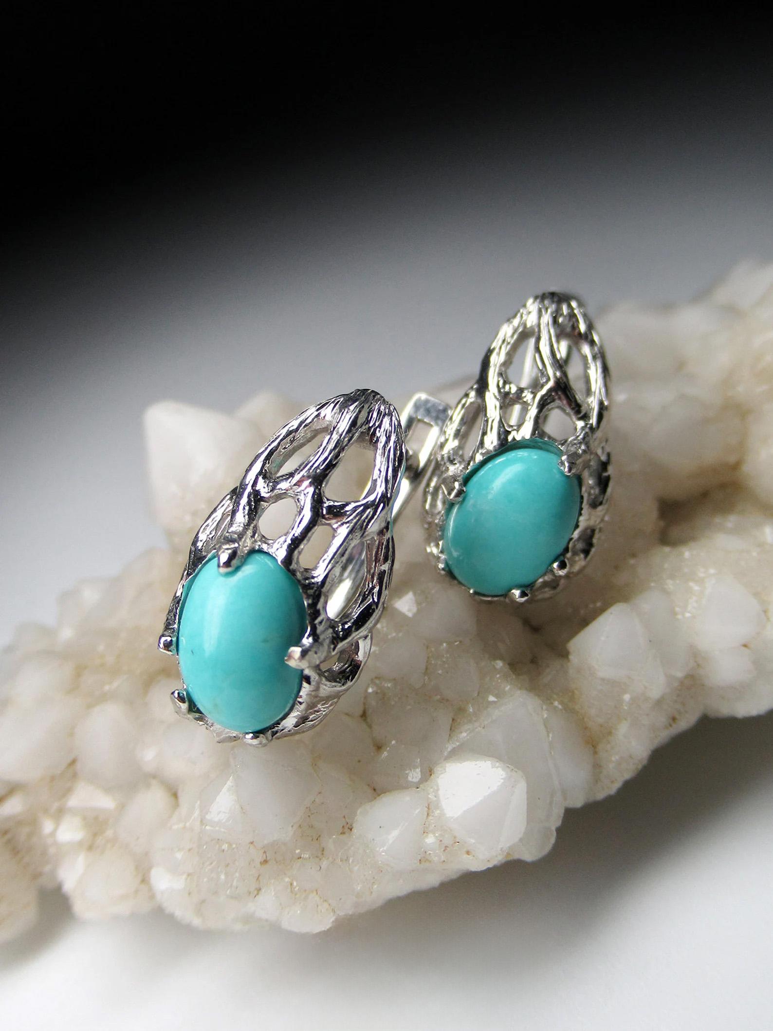 Silver earrings with natural Turquoise 
gemstone origin - Arizona
turquoise measurements - 0.079 х 0.2 х 0.28 in / 2 х 5 х 7 mm
turquoise weight - 1.45 carat
earrings length - 0.59 in / 15 mm
earrings weight - 3.19 grams
