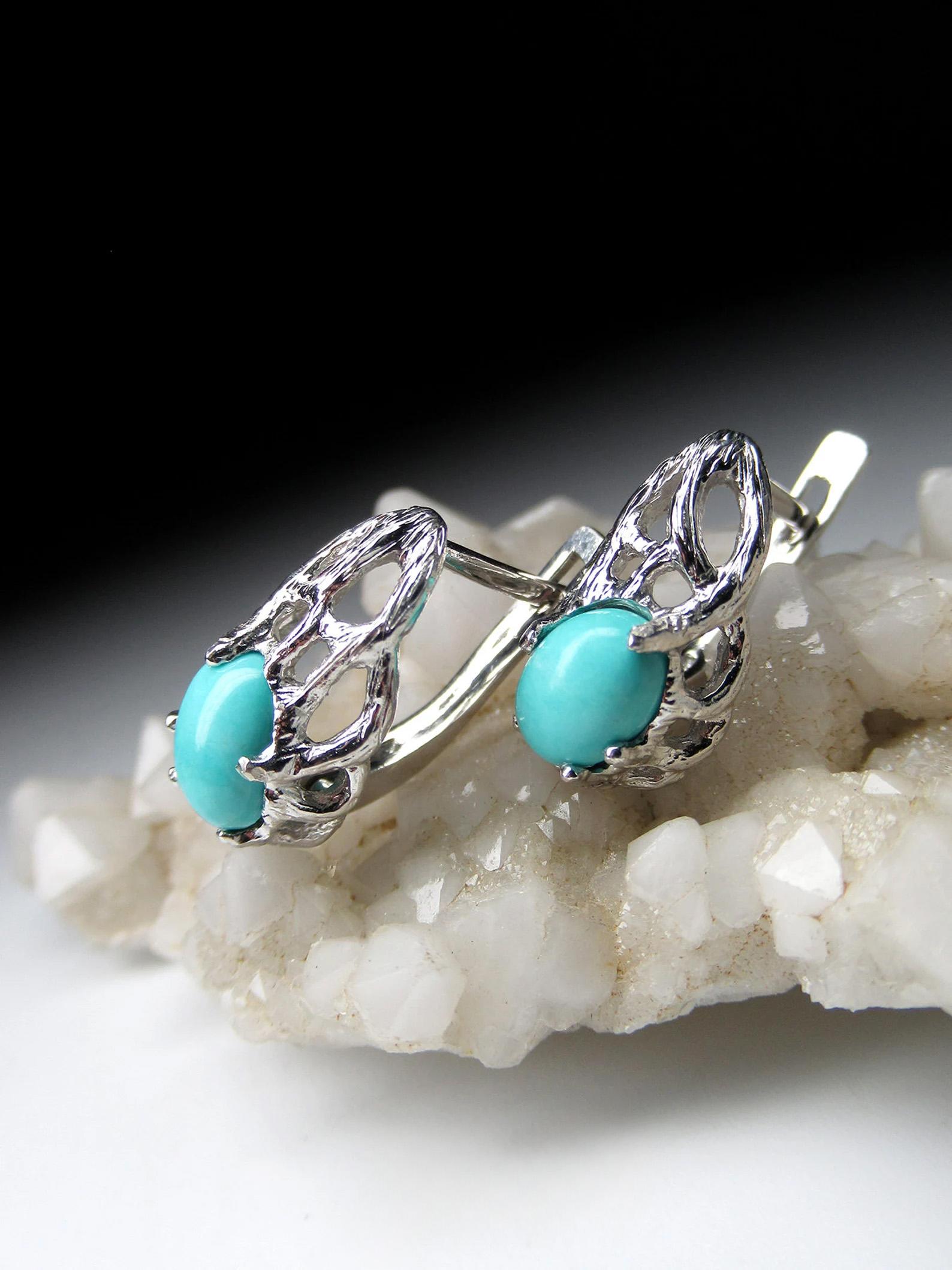 Artist Turquoise Silver Earrings Natural Blue Sleeping Beauty Gemstone gift wife For Sale