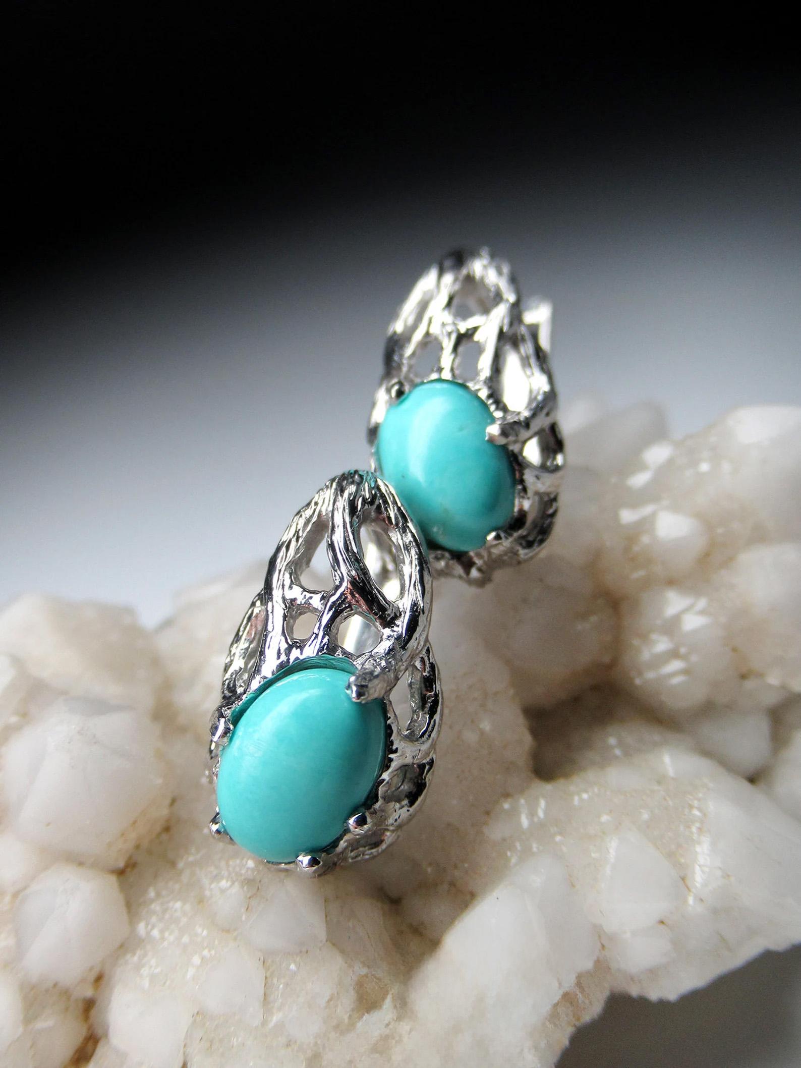 Women's or Men's Turquoise Silver Earrings Natural Blue Sleeping Beauty Gemstone gift wife For Sale