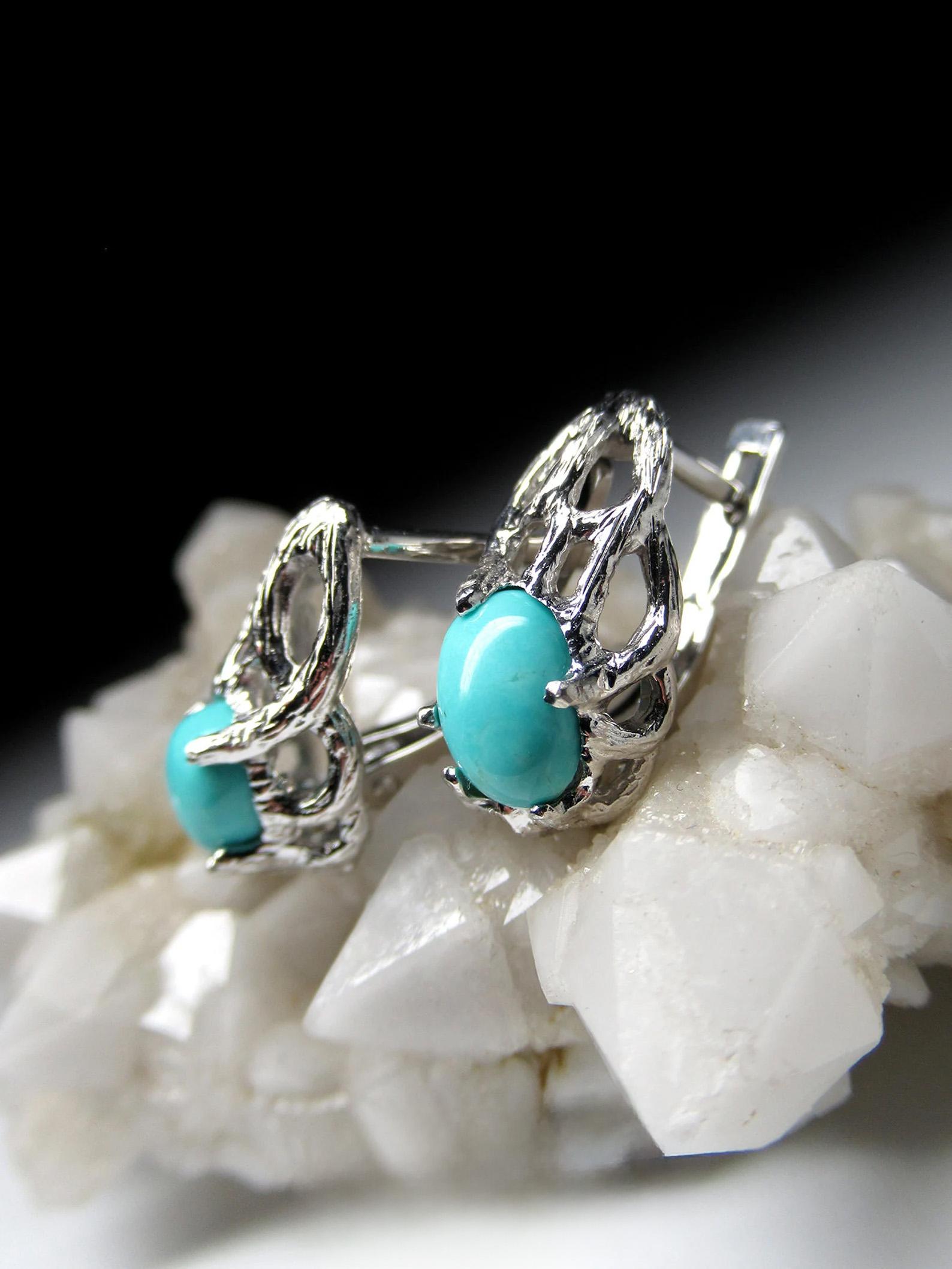 Turquoise Silver Earrings Natural Blue Sleeping Beauty Gemstone gift wife For Sale 1