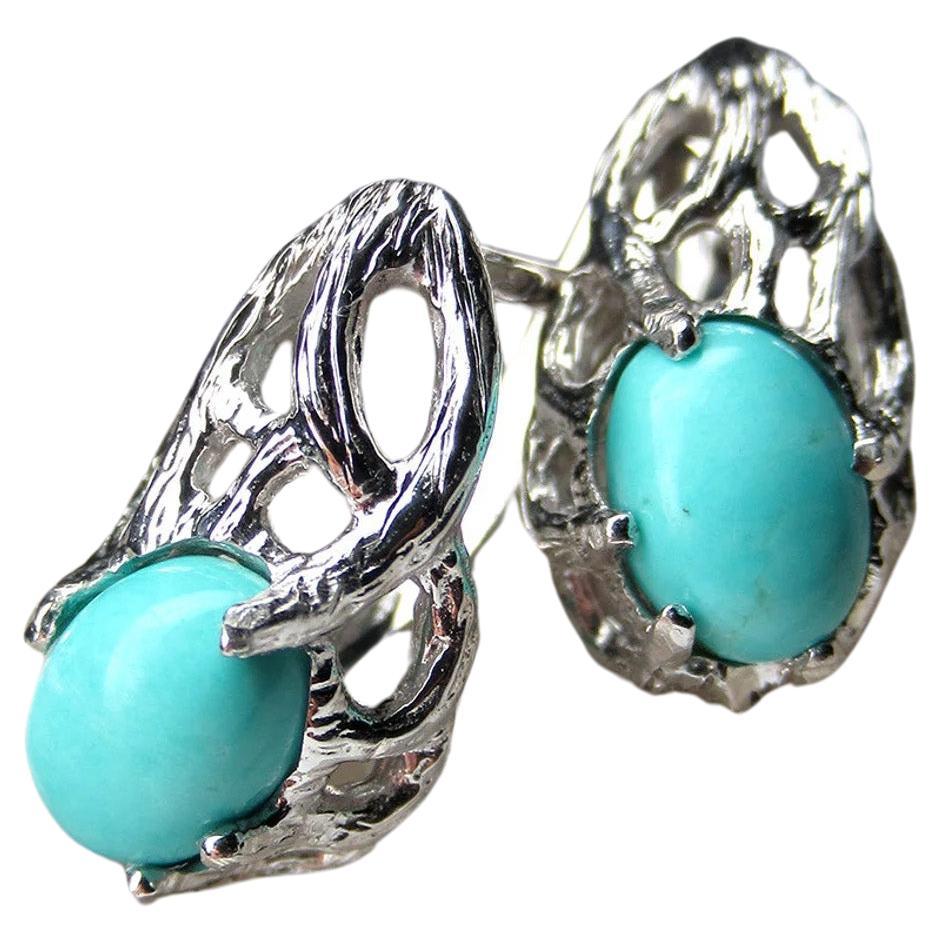 Turquoise Silver Earrings Natural Blue Sleeping Beauty Gemstone gift wife