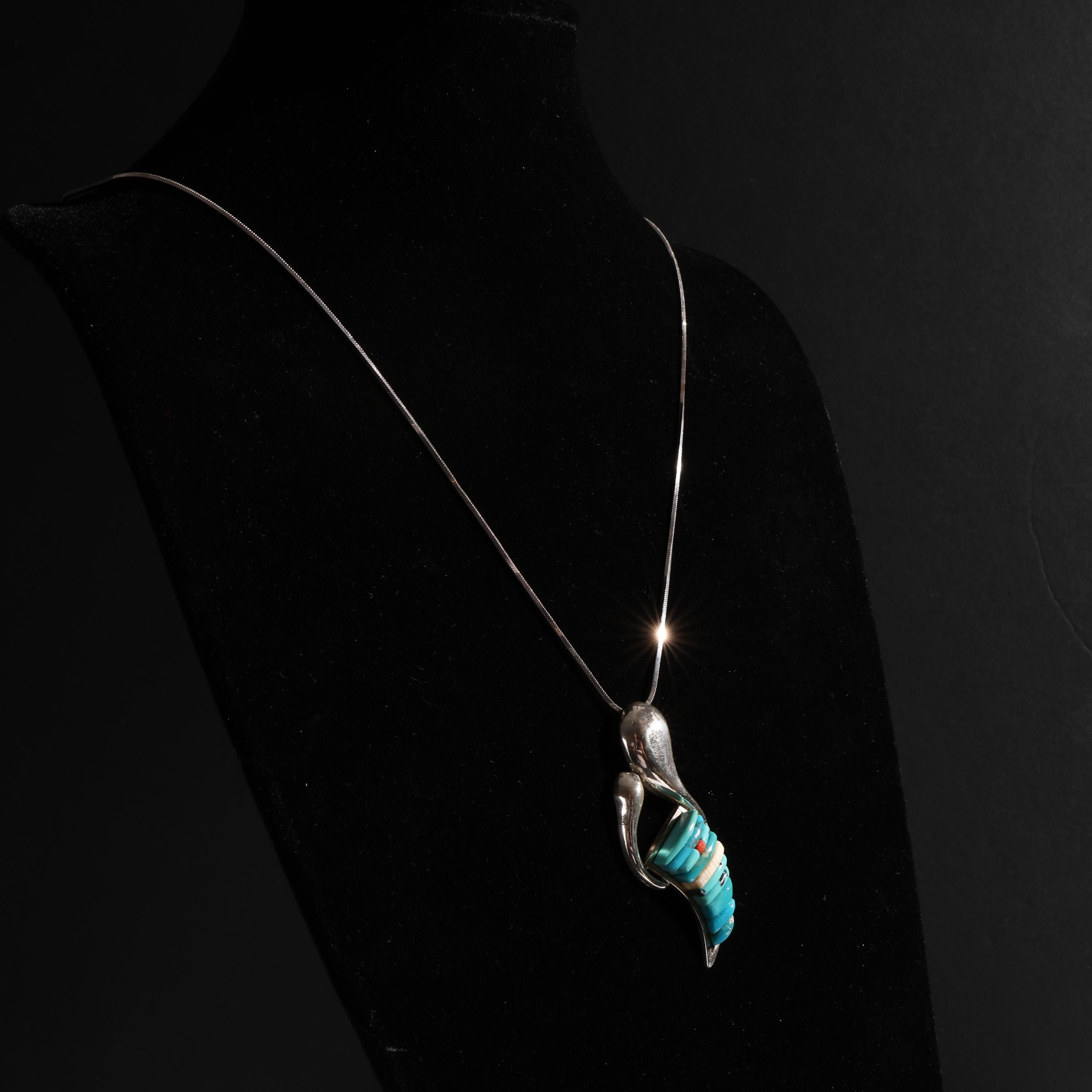 Artisan Turquoise & Silver Pendant, Pete Sierra, Navajo For Sale