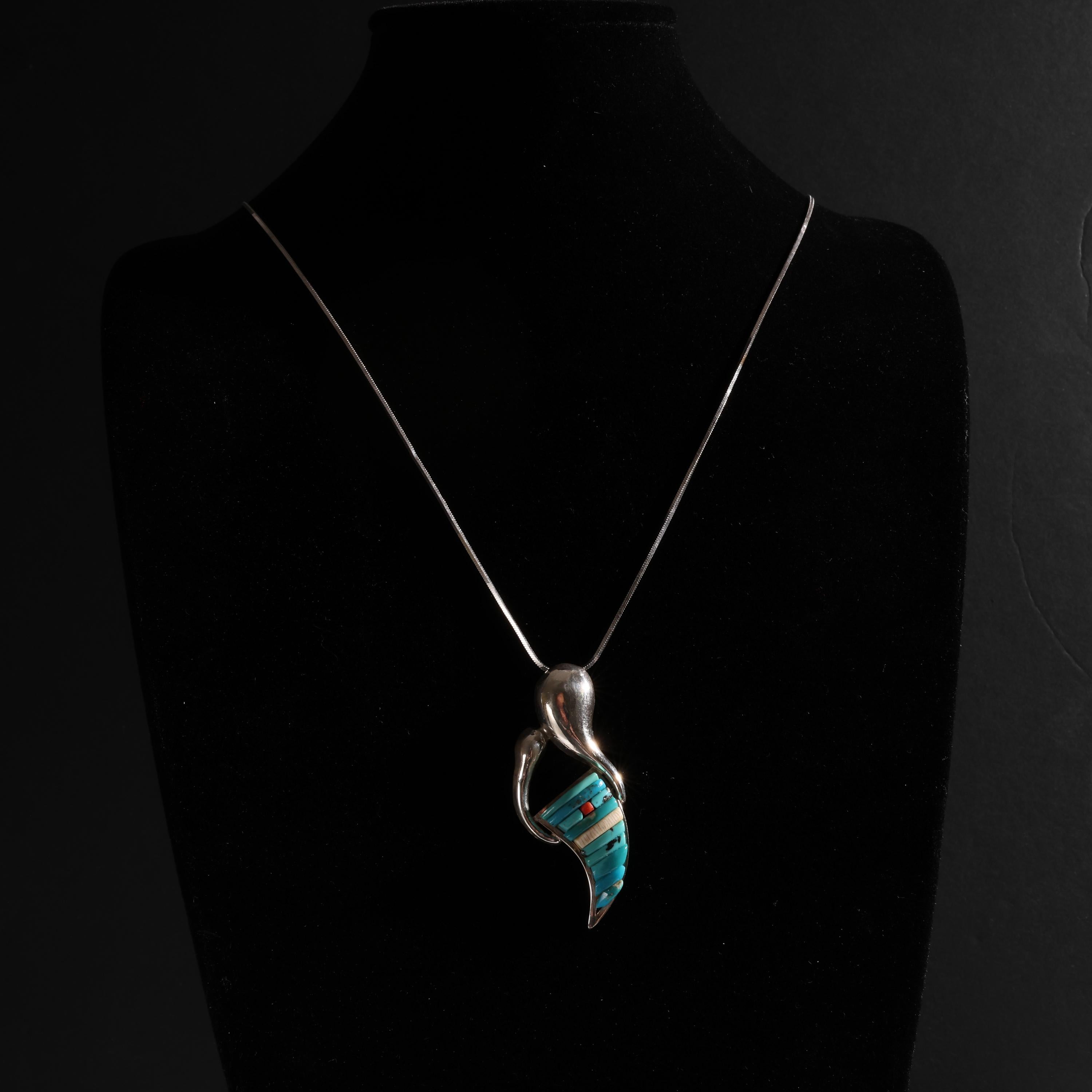 Artisan Turquoise & Silver Pendant, Pete Sierra, Navajo For Sale