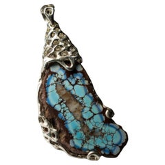 Turquoise Silver Pendant Raw Uncut Polychrome Patterned Natural Vintage Gemstone
