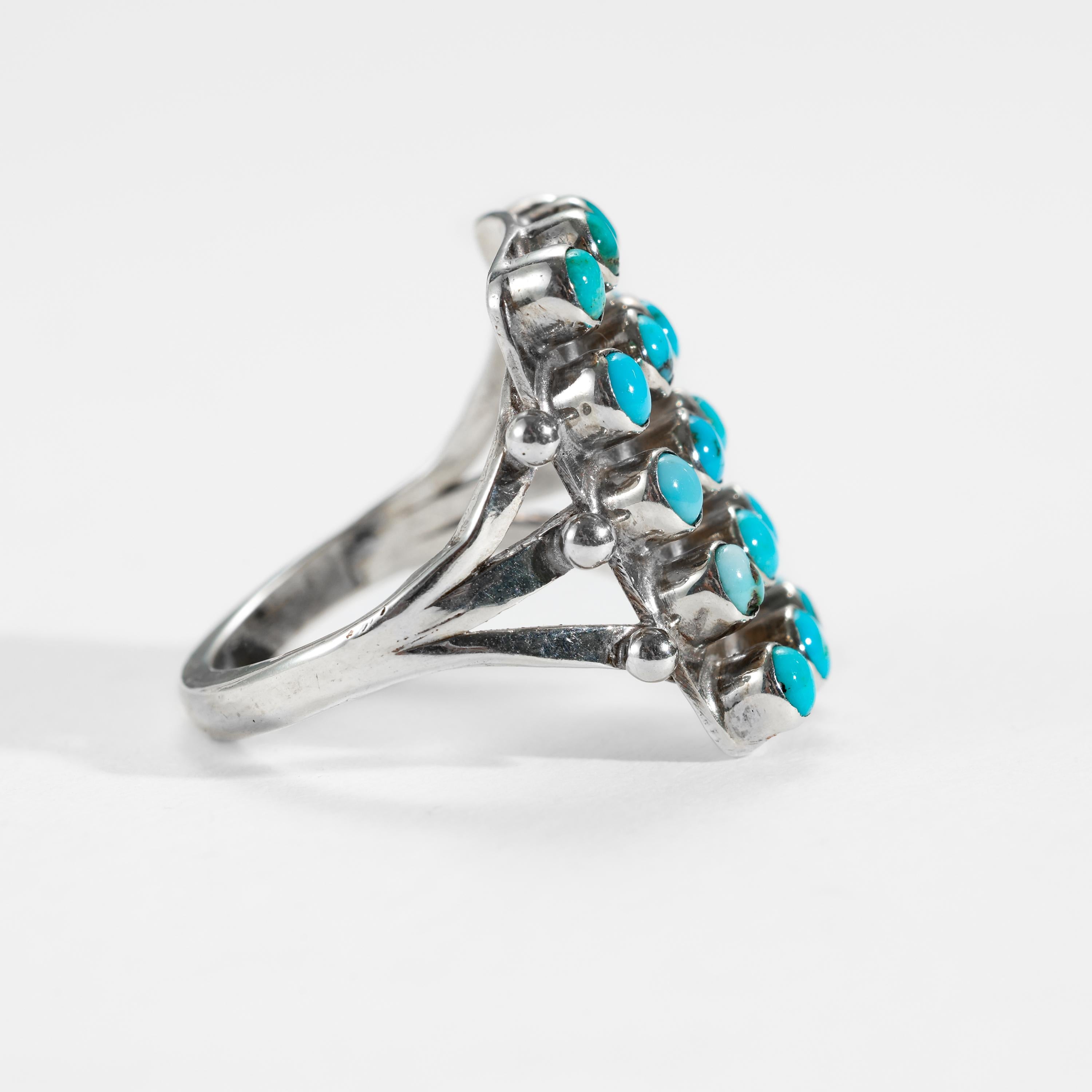 Round Cut Turquoise & Silver Ring American,  Circa 1920s For Sale