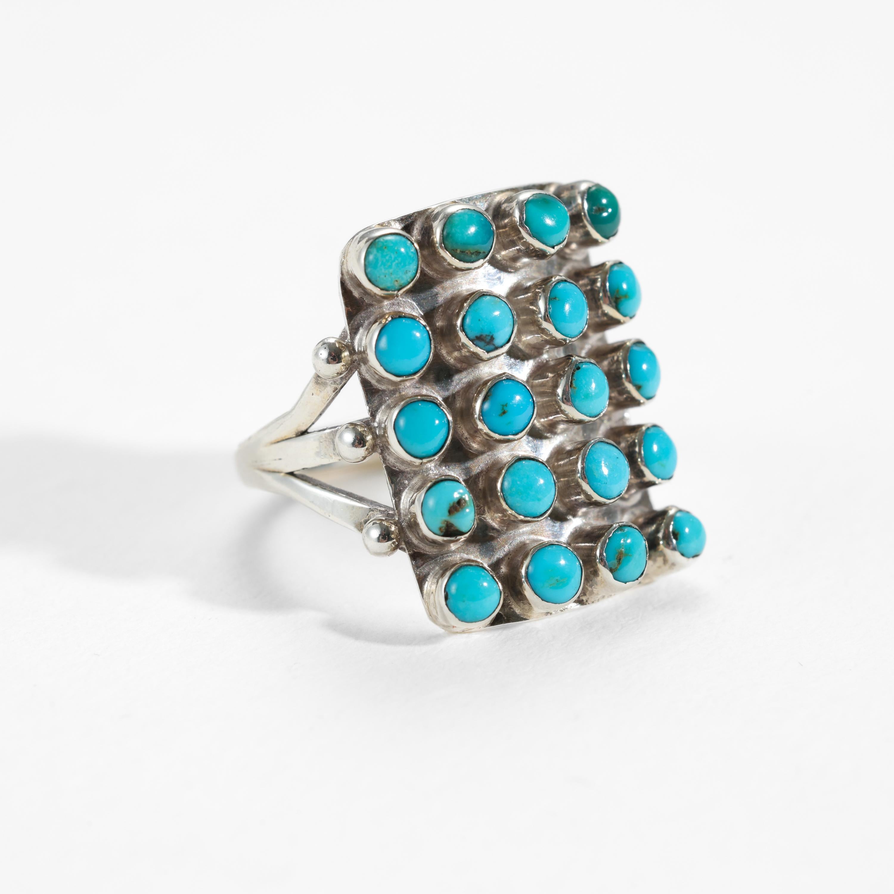 Turquoise & Silver Ring American,  Circa 1920s In Excellent Condition For Sale In Southbury, CT