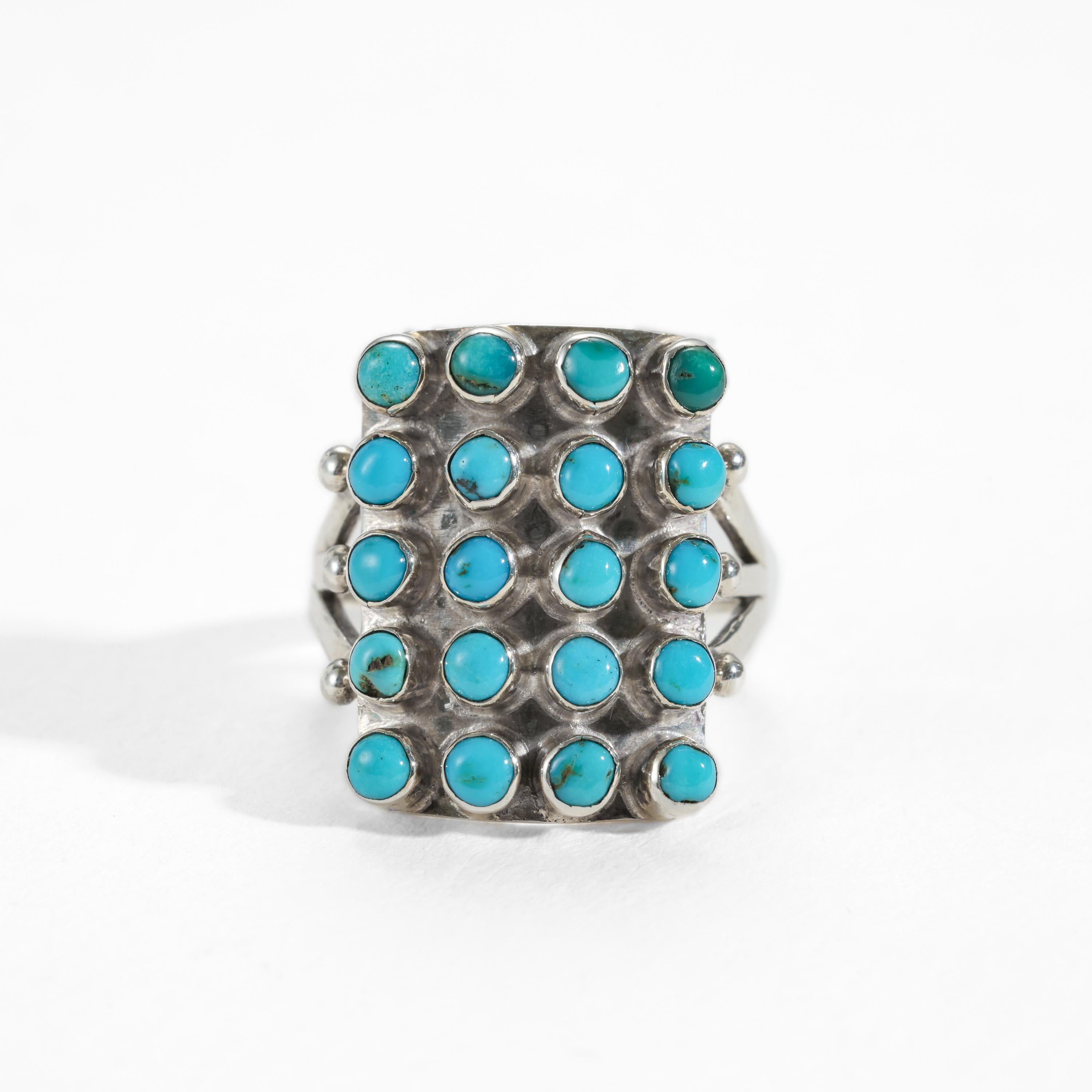 Women's or Men's Turquoise & Silver Ring American,  Circa 1920s For Sale