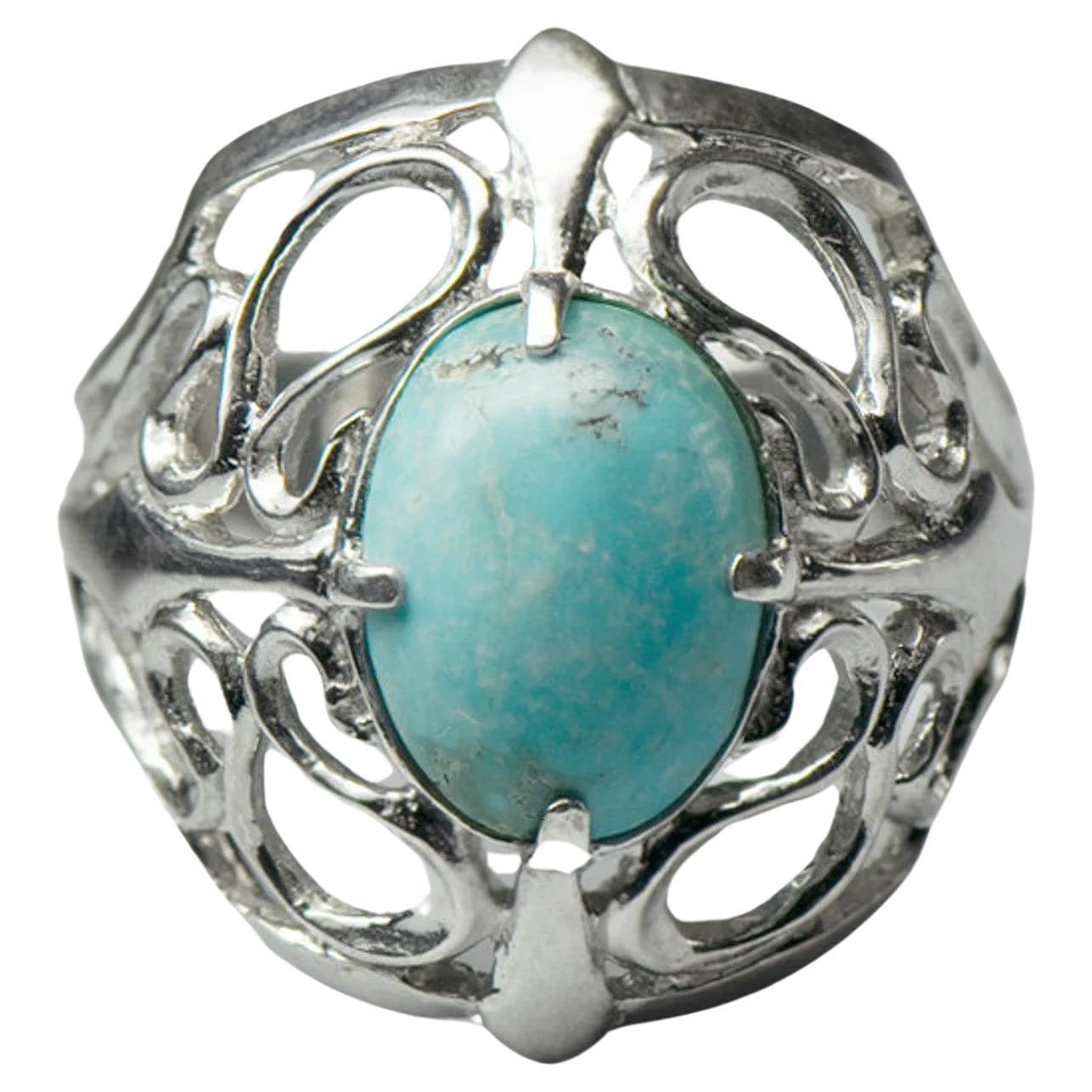 Türkis Silber Ring Jugendstil natürlichen Cabochon blauen Edelstein Geschenk