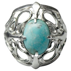 Anello di turchese in argento stile Art Nouveau pietra preziosa naturale cabochon blu regalo