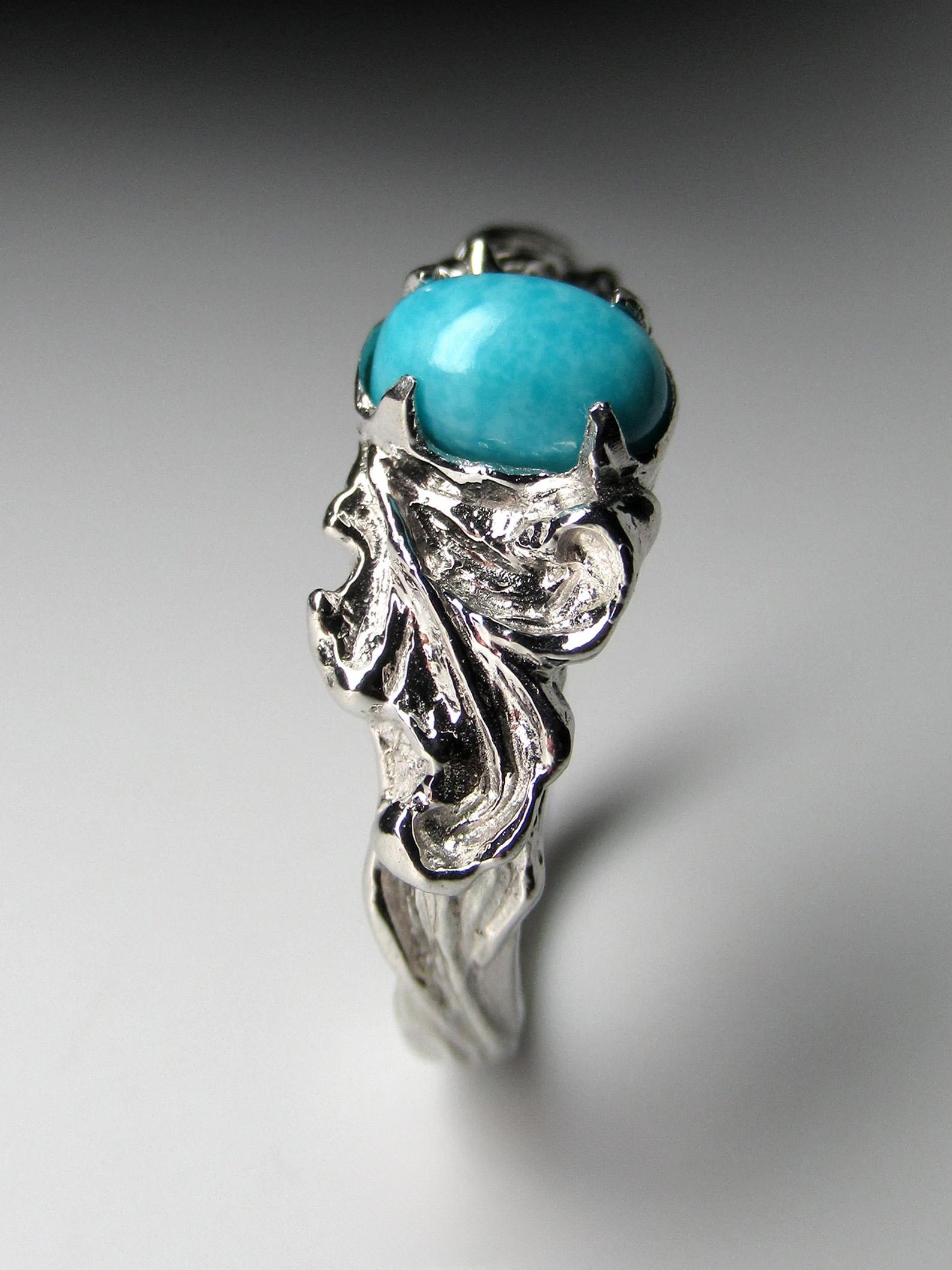 Turquoise Silver Ring Natural Sleeping Beauty Art Nouveau style wedding ring For Sale 4