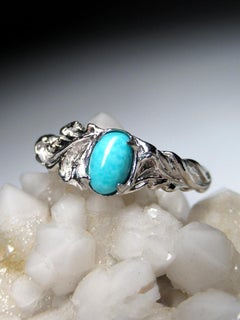 Turquoise Silver Ring Natural Sleeping Beauty Art Nouveau style wedding ring