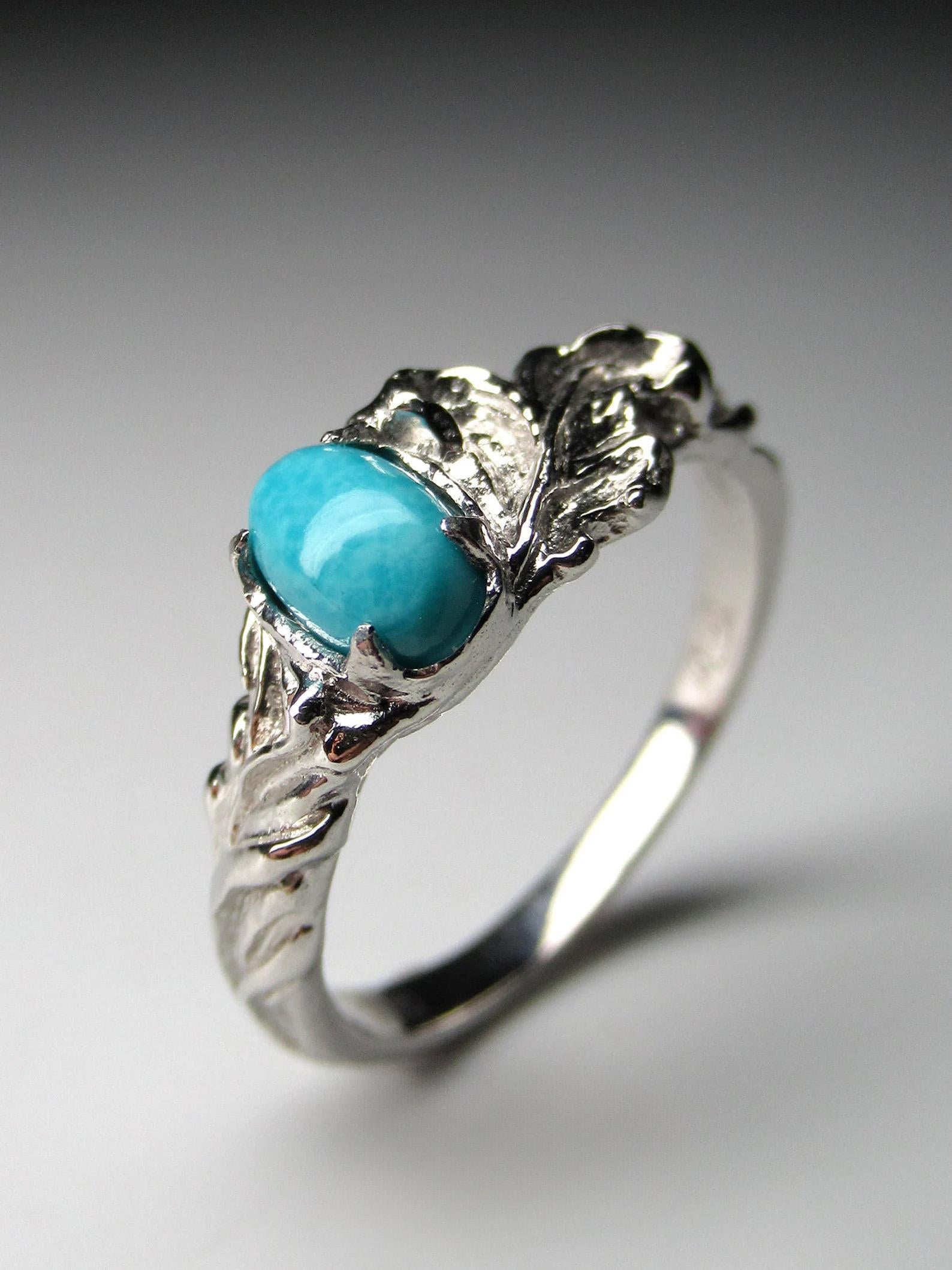 Cabochon Turquoise Silver Ring Natural Sleeping Beauty Art Nouveau style wedding ring For Sale
