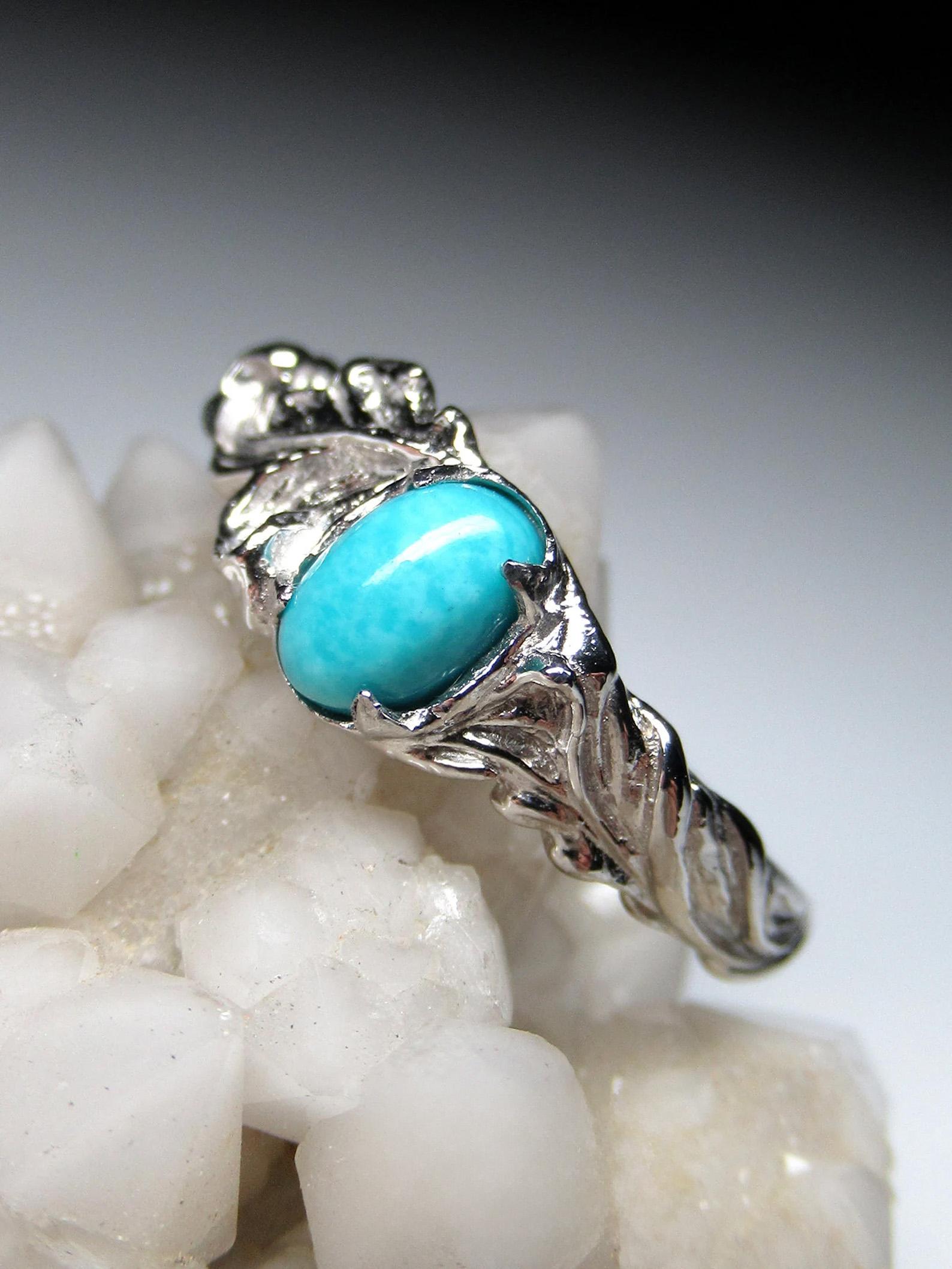 Turquoise Silver Ring Natural Sleeping Beauty Art Nouveau style wedding ring In New Condition For Sale In Berlin, DE