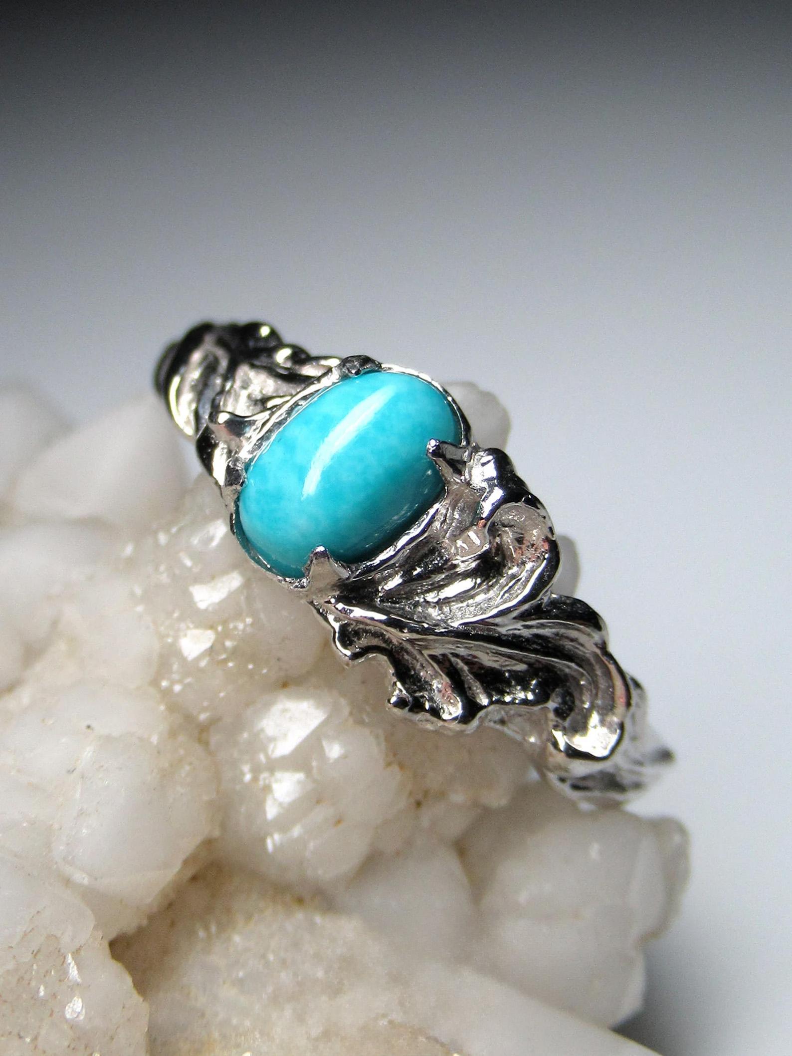 Turquoise Silver Ring Natural Sleeping Beauty Art Nouveau style wedding ring For Sale 1