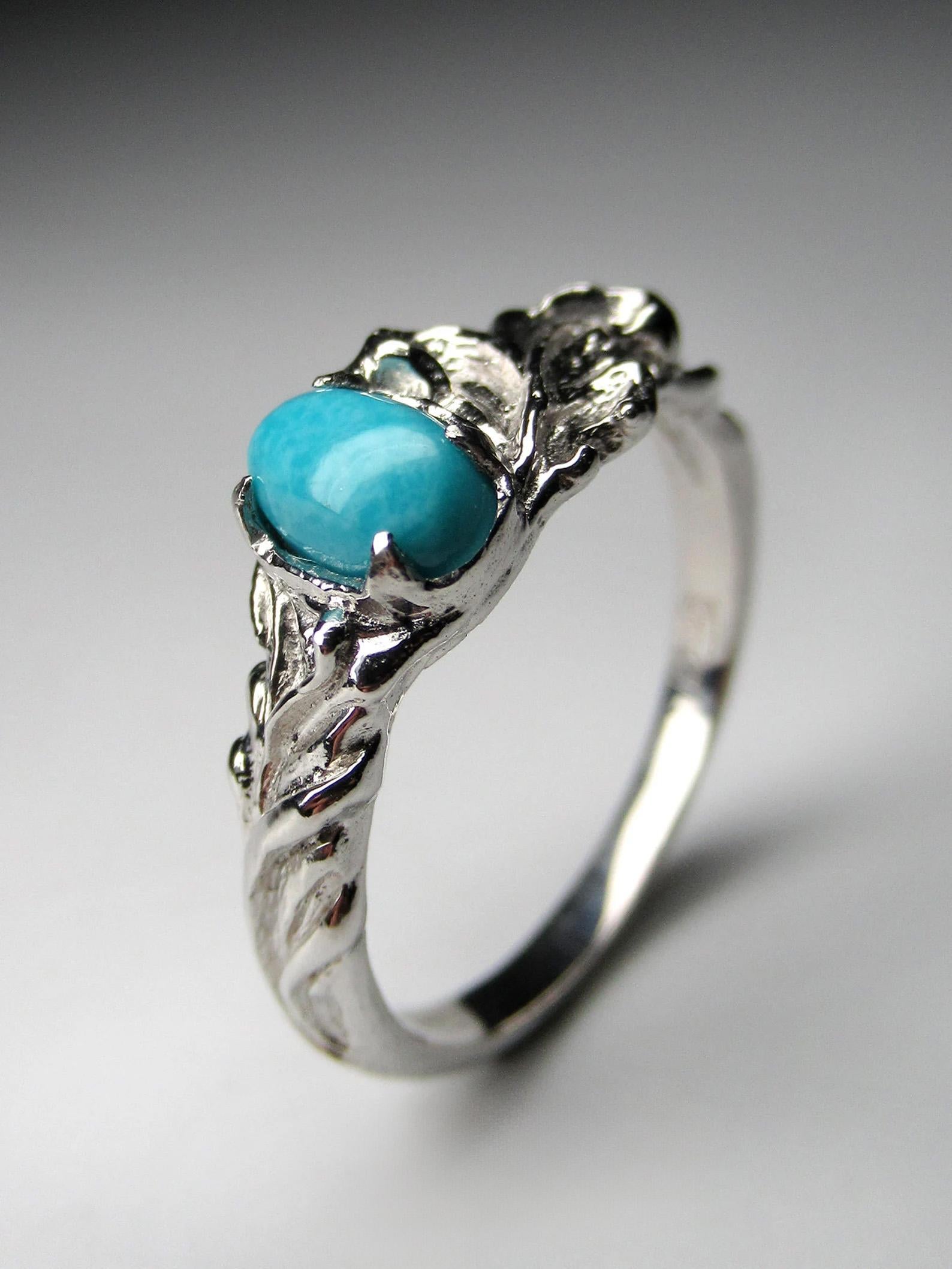 Turquoise Silver Ring Natural Sleeping Beauty Art Nouveau style wedding ring For Sale 2
