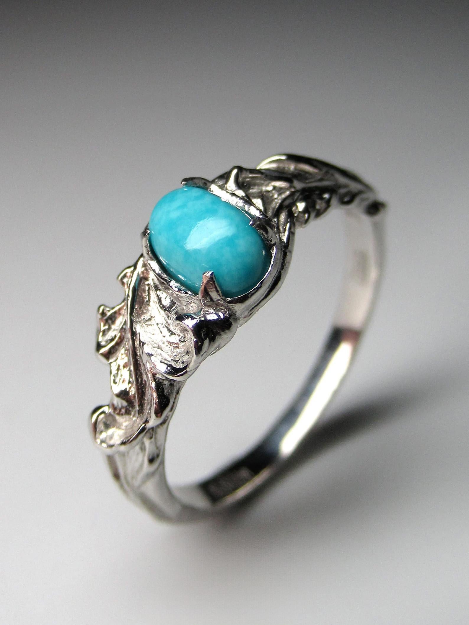 Turquoise Silver Ring Natural Sleeping Beauty Art Nouveau style wedding ring For Sale 3