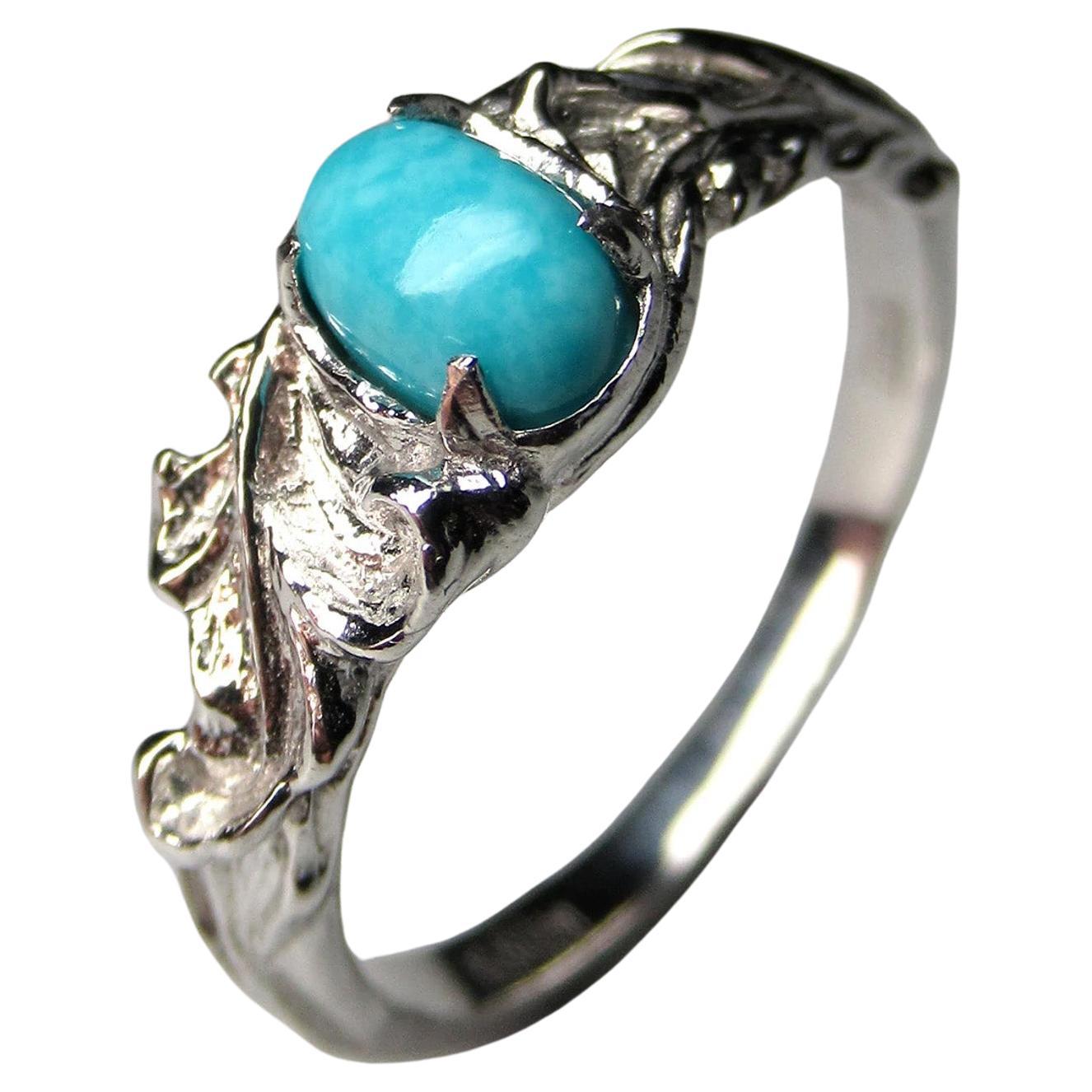 Turquoise Silver Ring Natural Sleeping Beauty Art Nouveau style wedding ring For Sale