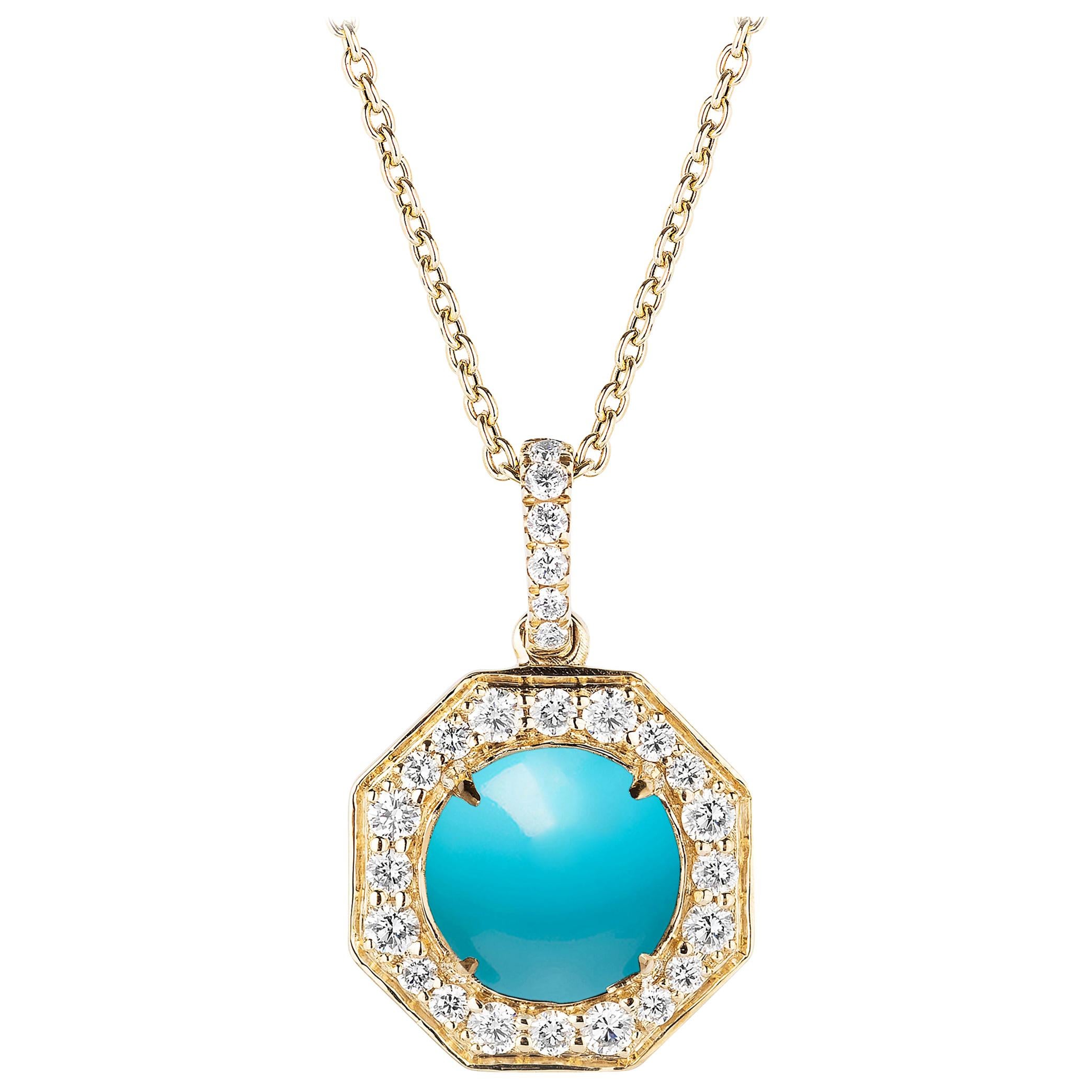 Goshwara Round Turquoise And Diamond Pendant For Sale