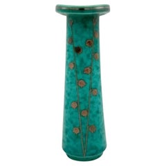 Turquoise Small Vase With Flowers by Wilhelm Kåge