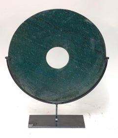 Turquoise Smooth Stone Disc Sculpture, China, Contemporary