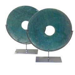 Turquoise Smooth Stone Disc Sculpture, China, Contemporary