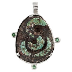 Turquoise Snake Pendant with Three Tsavorite Garnets, Sterling Silver
