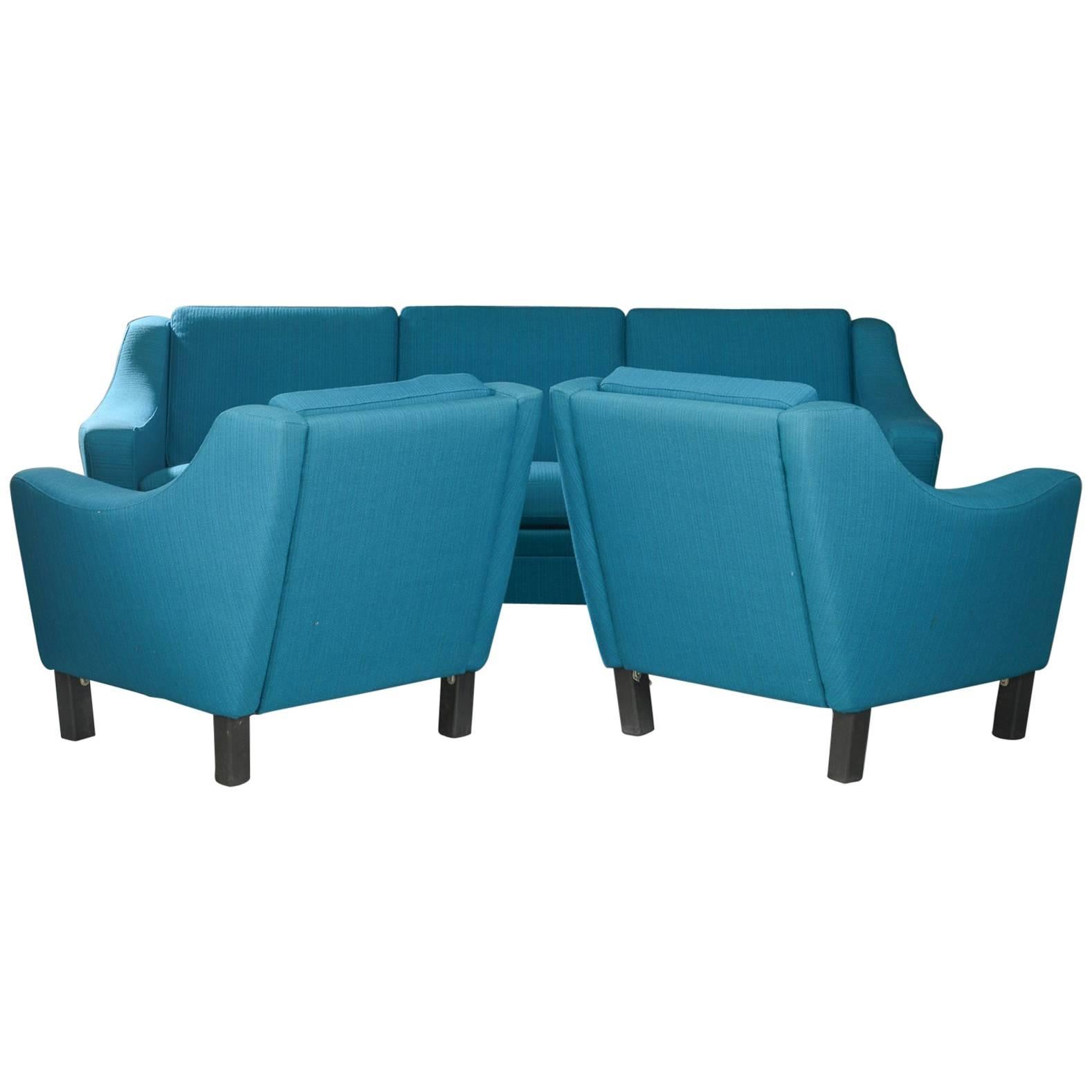 Turquoise Sofa and Armchairs For Sale