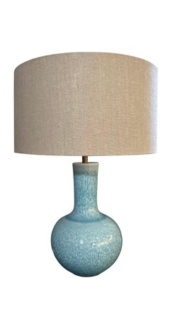 Turquoise Splatter Glazed Pair Lamps With Shades, China, Contemporary