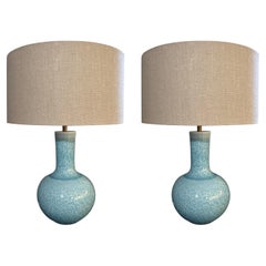 Turquoise Splatter Glazed Pair Lamps With Shades, China, Contemporary